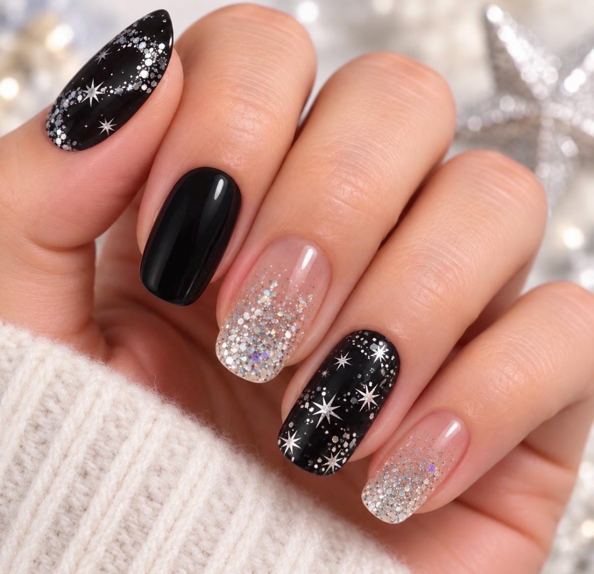 Galaxy Glam Glitter Nail Strips: Semi-Transparent Nail Polish Stickers