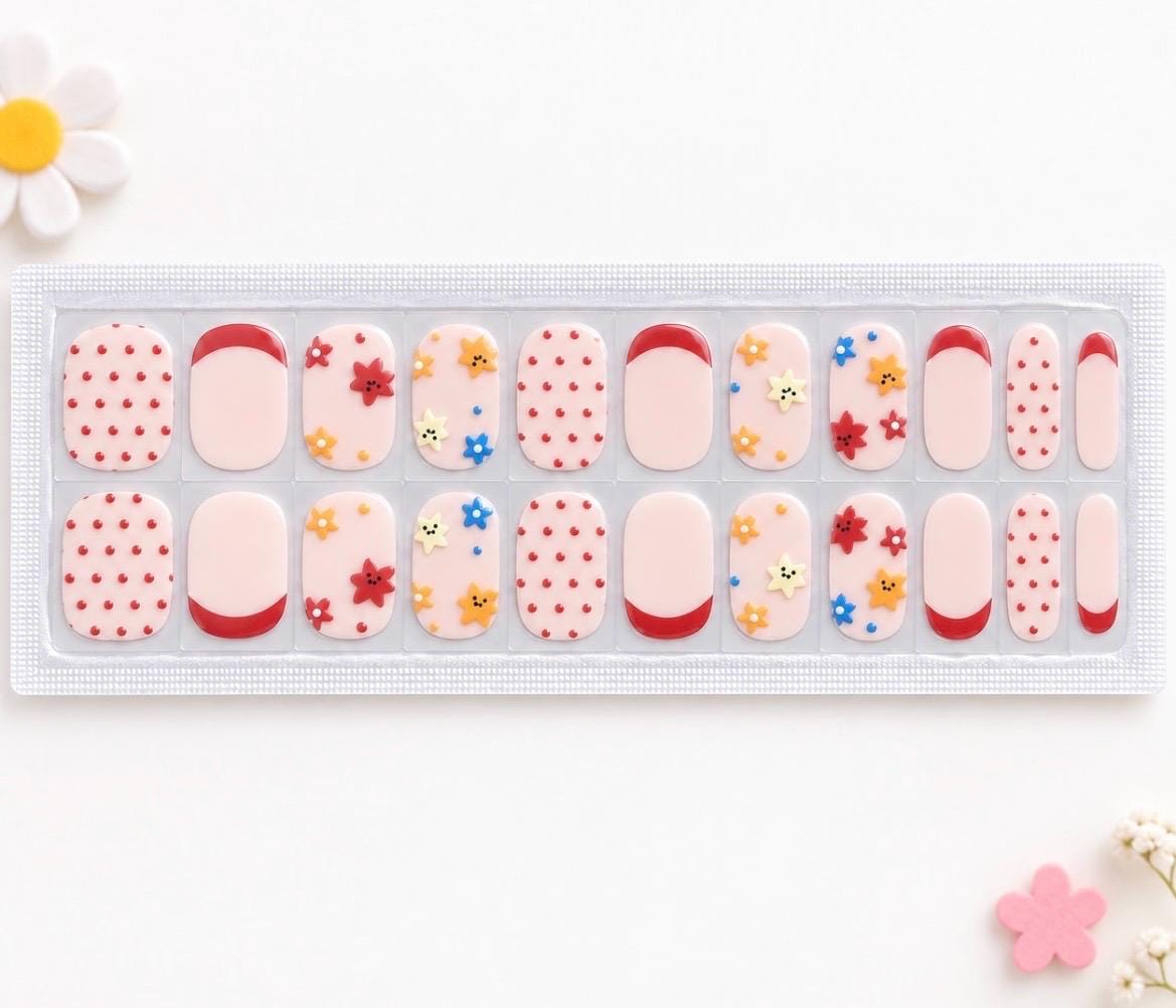 KIDS Nail Wraps No UV Gel- Polka Dot Posies
