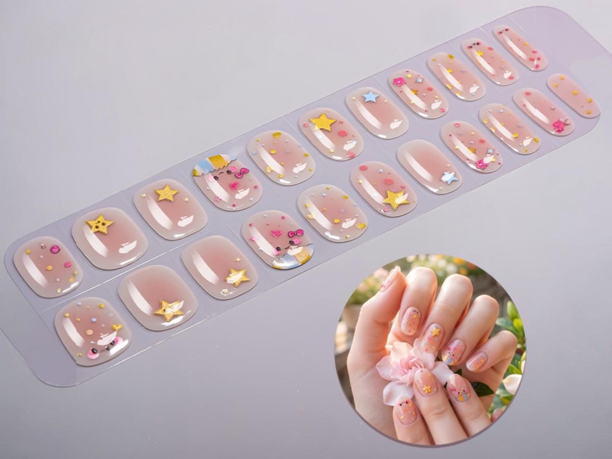 KIDS Nail Wraps No UV Gel- Sweet Little Stars- Semi- transparent