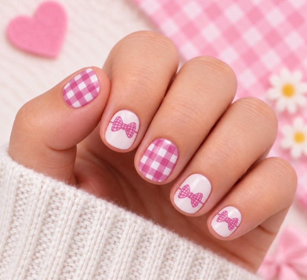 Kids Bow & Plaid Nail Polish Strips - Non-Toxic
