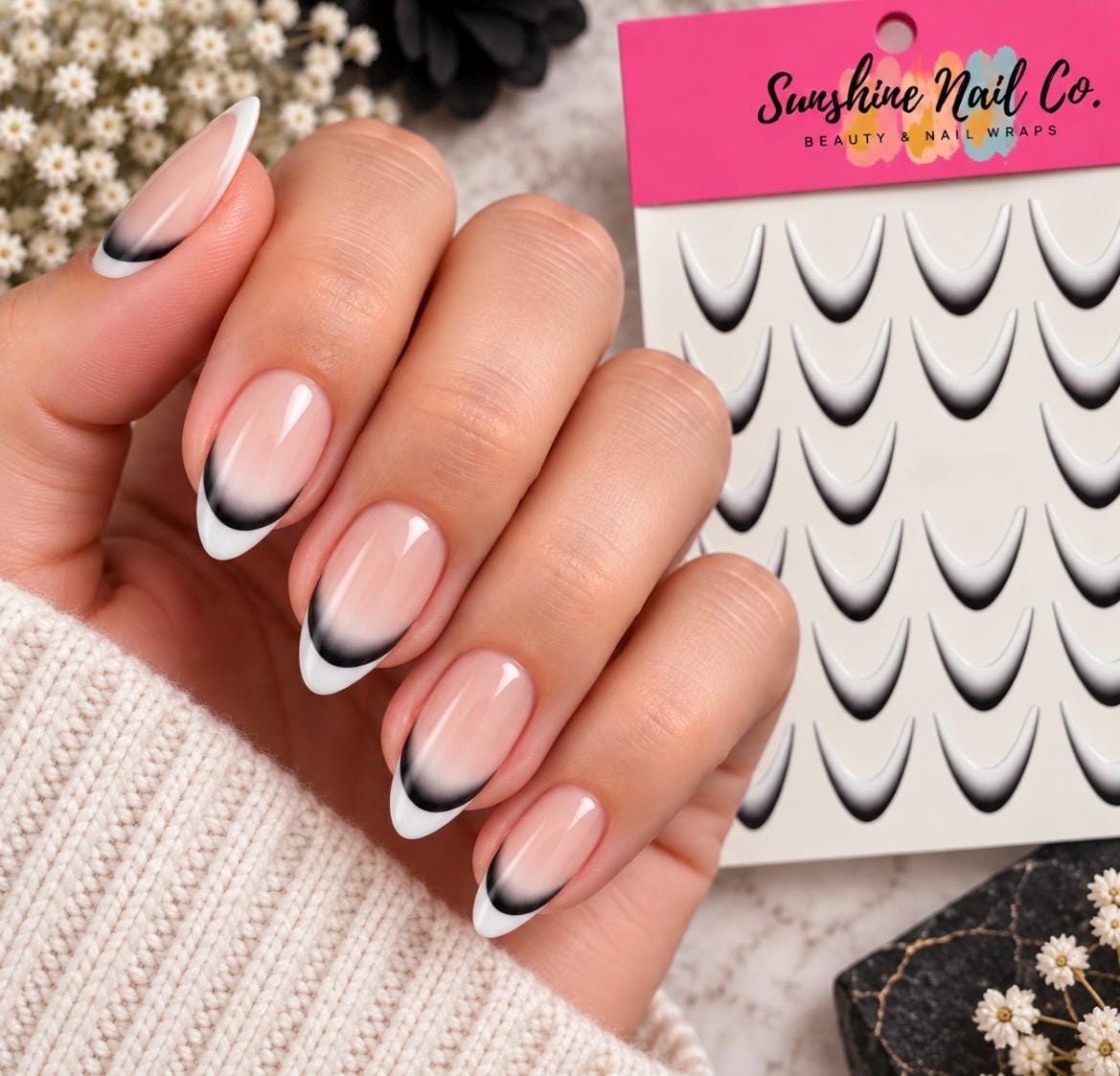 Midnight Fade French TIPS ONLY - 3-D Nail decals