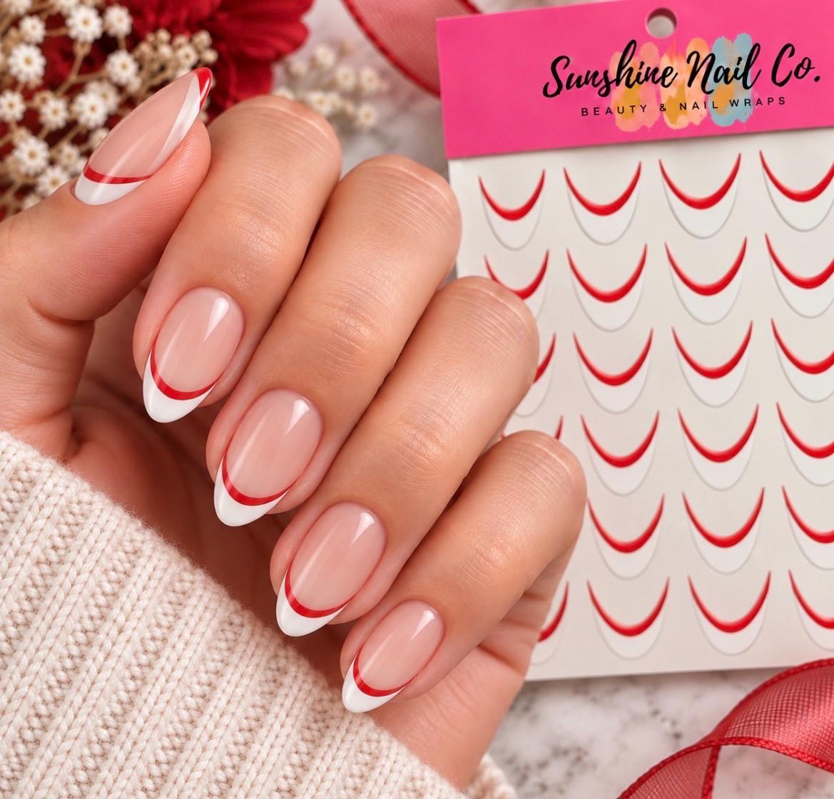 Red Fade French TIPS ONLY - 3-D Nail decals- easy to apply nail stickers