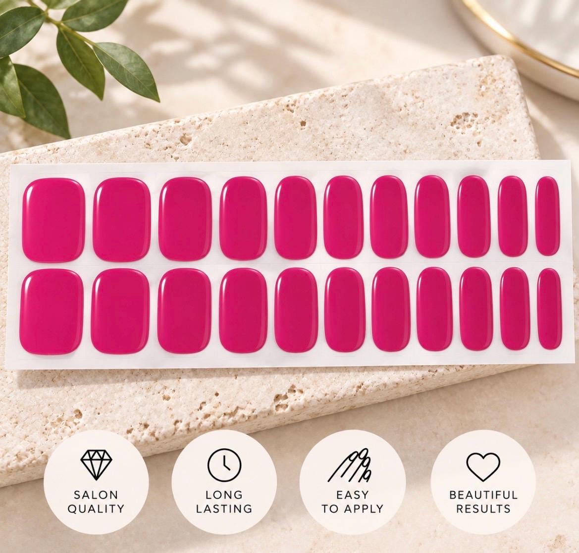 Fuchsia Gel Nail Polish Strips: No UV Light Needed