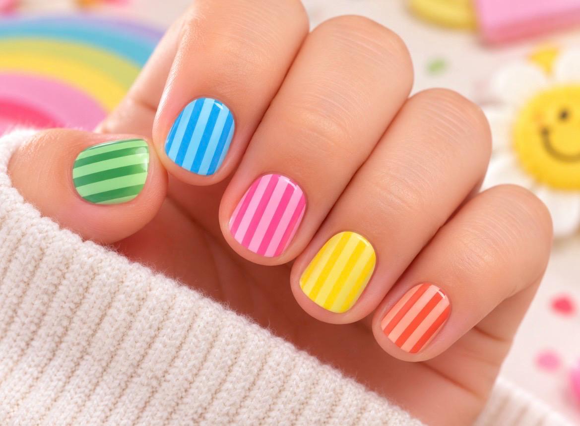 KIDS Nail Wraps No UV Gel- Color Pop Stripes