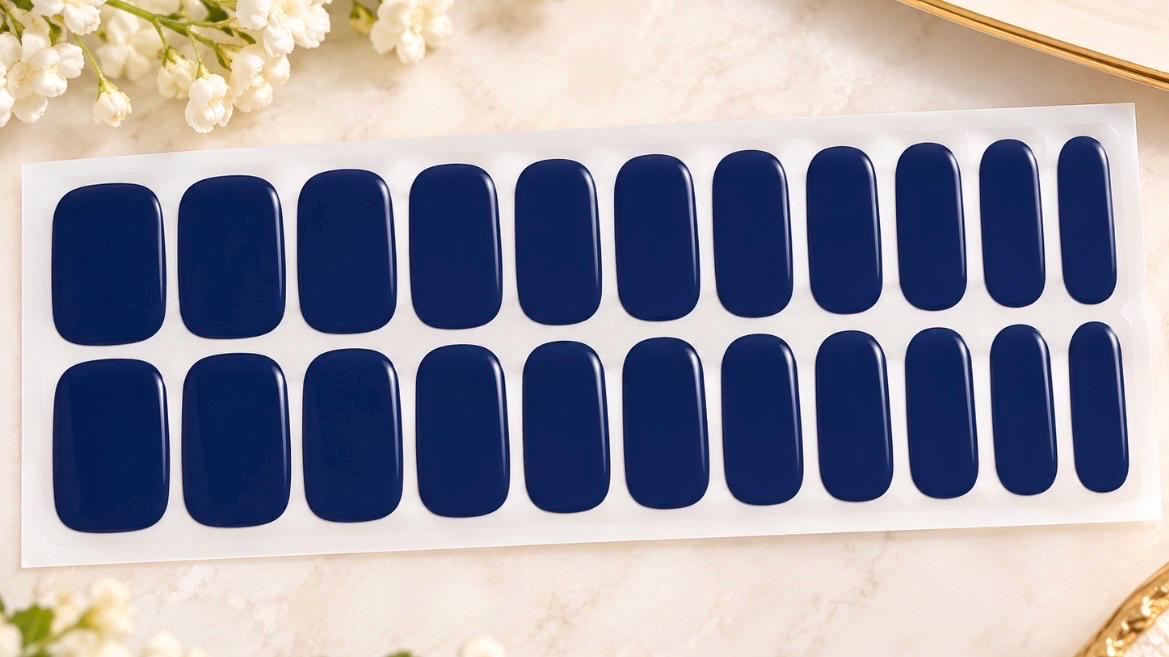Midnight Blue Gel Nail Polish Strips: Easy Application, No UV Light, Non-Toxic