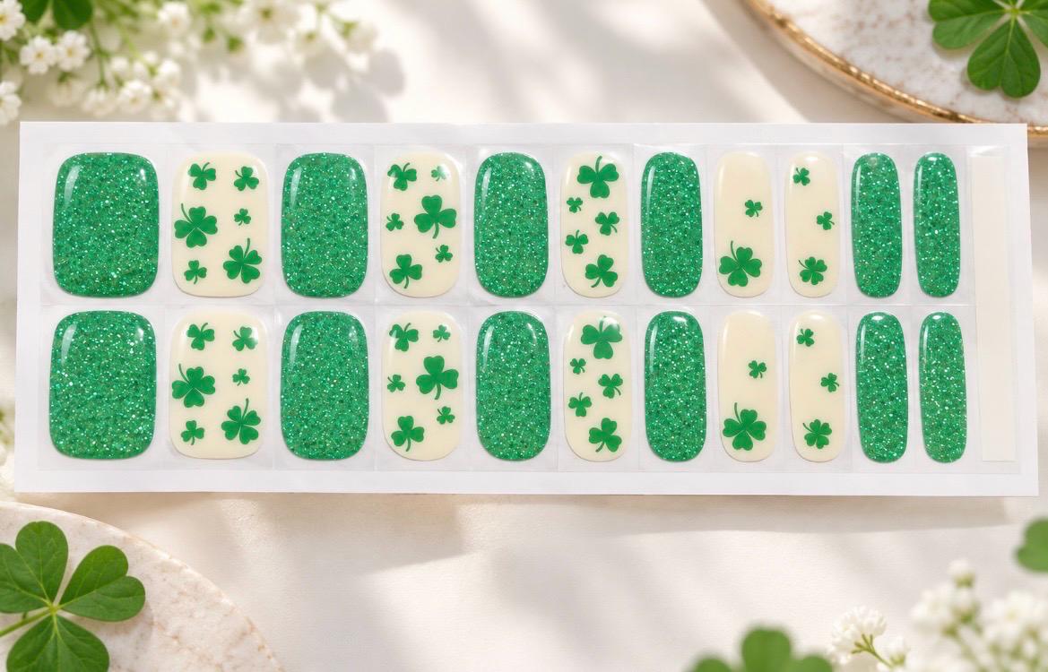 Shamrock Sparkle- Gel Nail Polish Strips: No UV Light Needed- Non-Toxic
