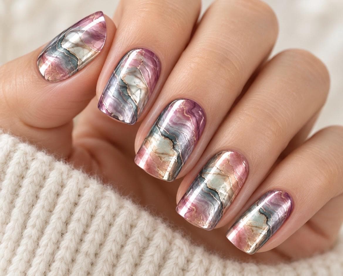Sunset Marble Metallic/Chrome Nail Wraps