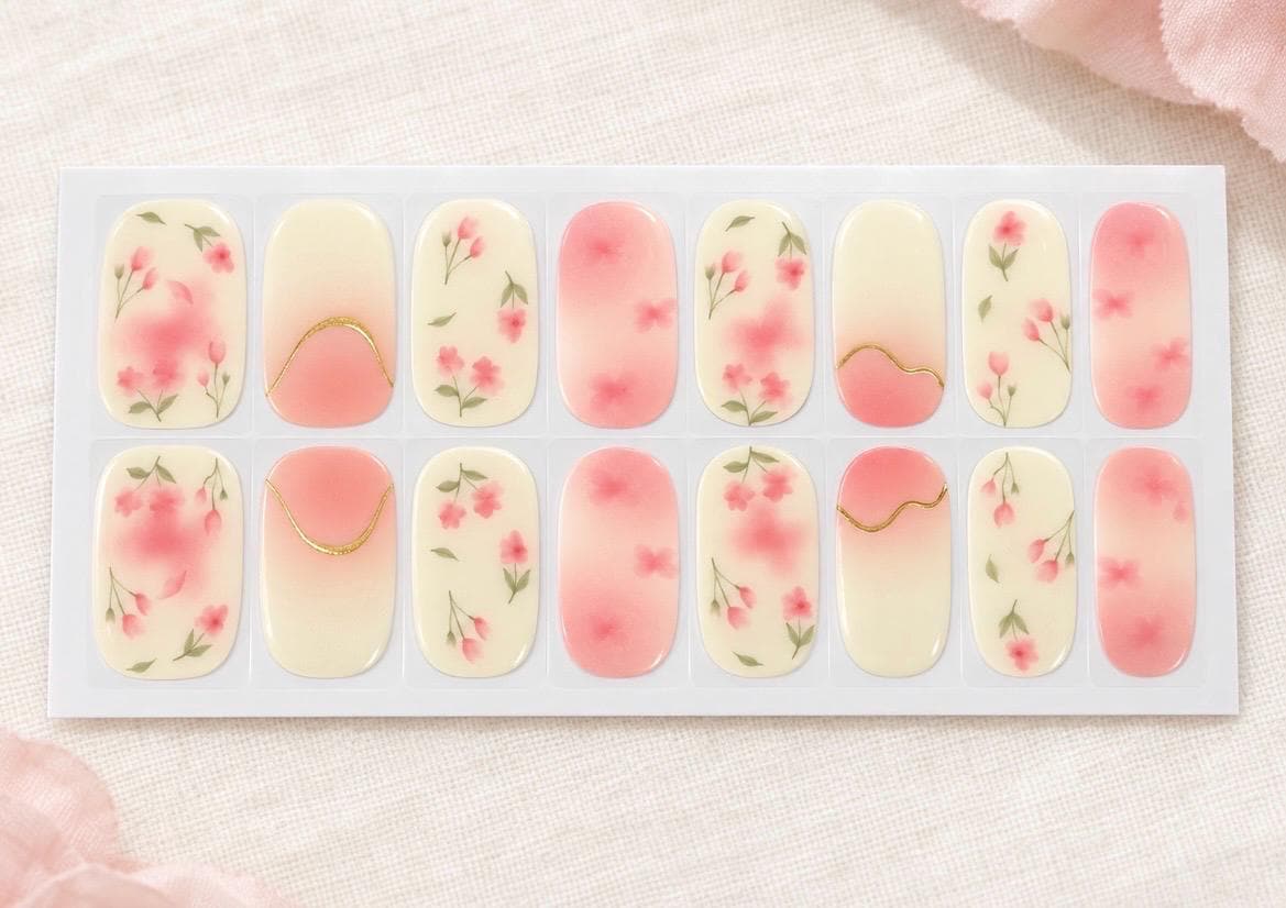 Blush Blossoms - Gel Nail Polish Strips: No UV Light Needed. Non-Toxic