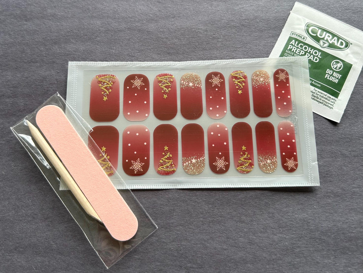 Burgundy and Gold Noel -Glitter Nail Polish Strips: Non-Toxic Nail Art
