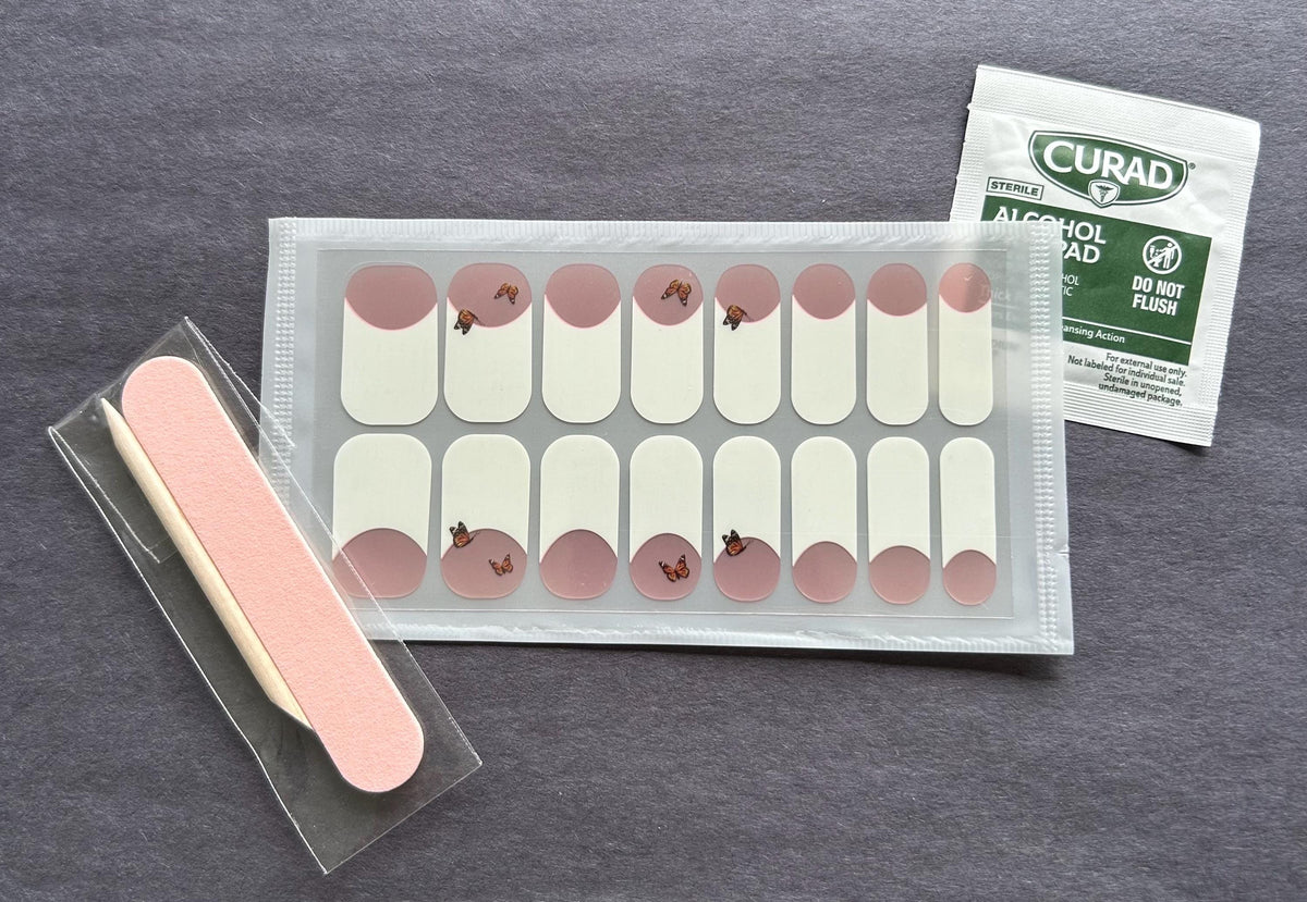 Blush Butterfly French Manicure- Nail Polish Strips: Non-Toxic Nail Art