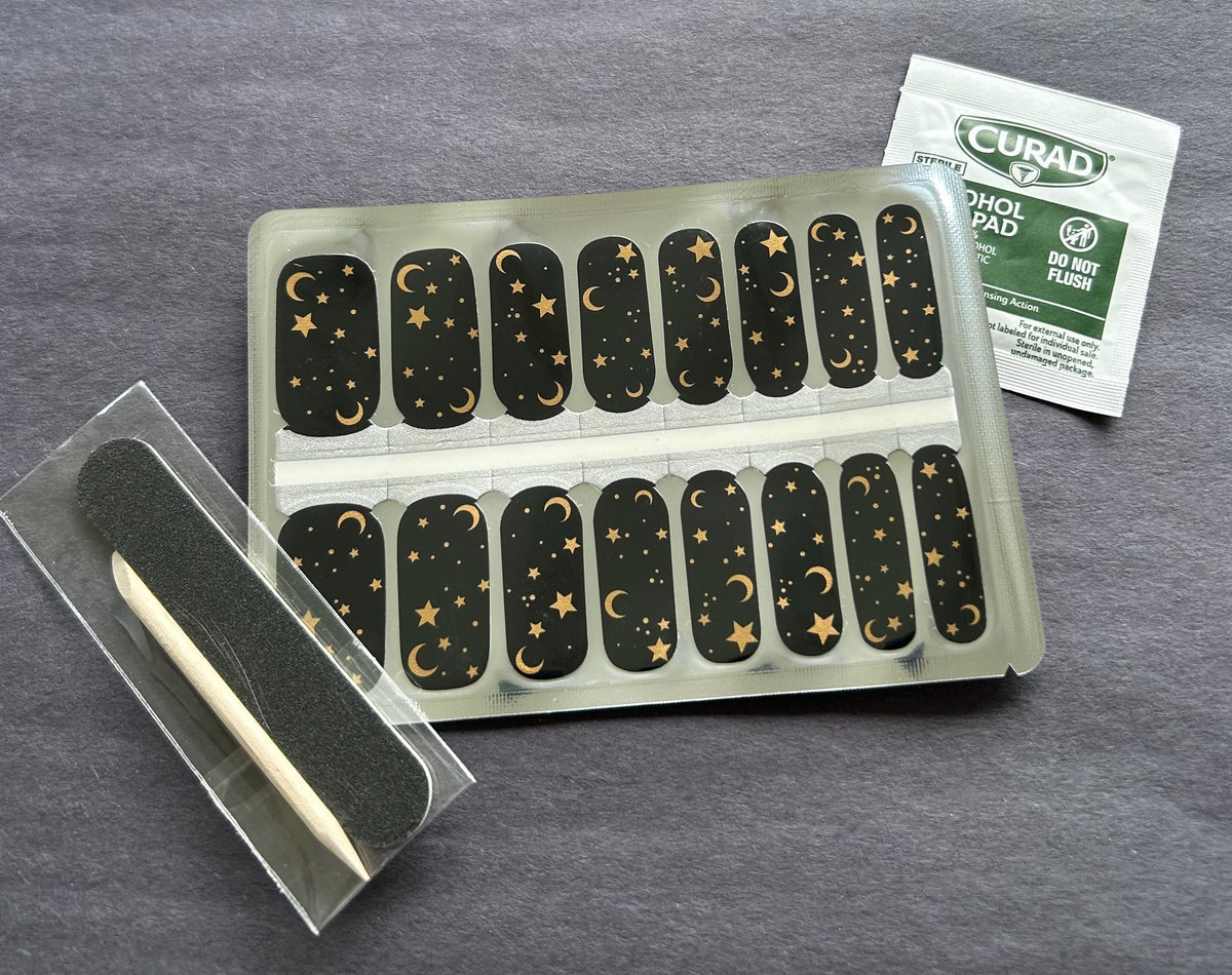 Celestial Noir Nail Wraps, 100% Nail Polish Stickers, Non-Toxic Nail Strips