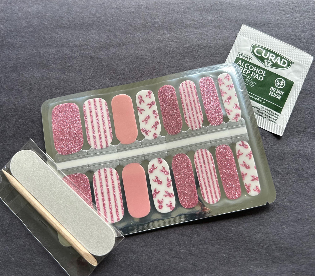 Breast Cancer Awareness Nail Polish Strips: Glitter Ribbon Nail Stickers
