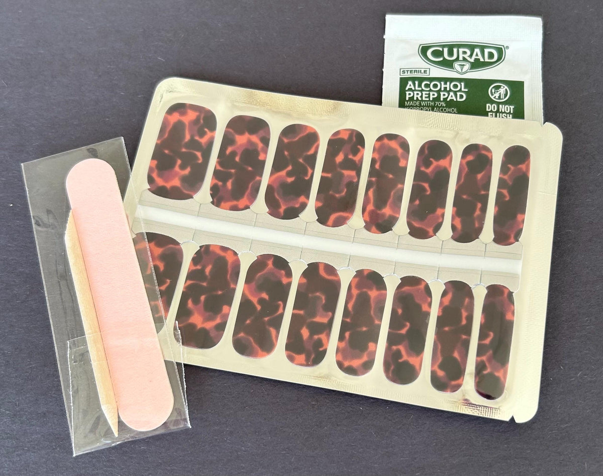 Amber Tortoise Nail Wraps, 100% Nail Polish Stickers, Non-Toxic Nail Strips.