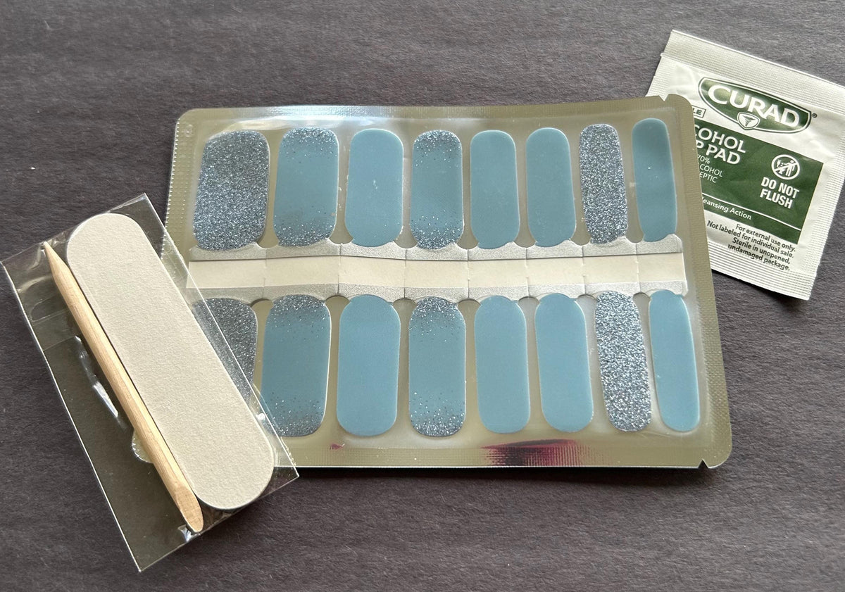 Frosted Sky Glitter Nail Wraps, Non-Toxic Nail Stickers