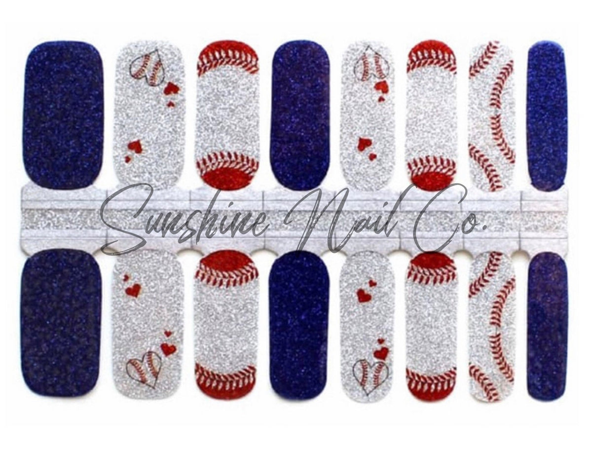Baseball Glitter Nail Polish Stickers, Non-Toxic Nail Wraps