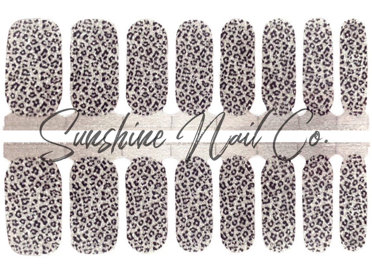 Leopard Print Silver Shimmer Nail Polish Strips - Non-Toxic