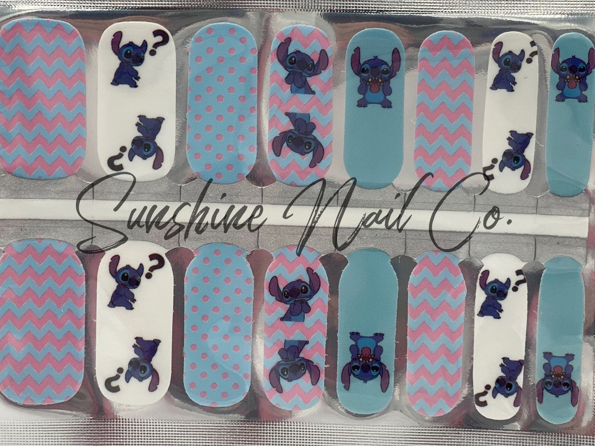 KIDS Nail Wraps- Stitch Pink and Blue