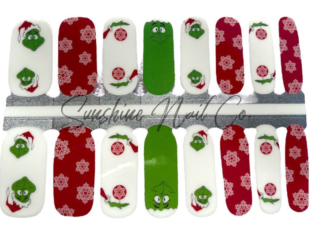 Mean One Christmas Nail Polish Strips, Non-Toxic Holiday Nail Stickers