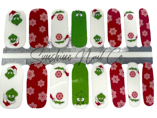 Mean One Christmas Nail Polish Strips, Non-Toxic Holiday Nail Stickers