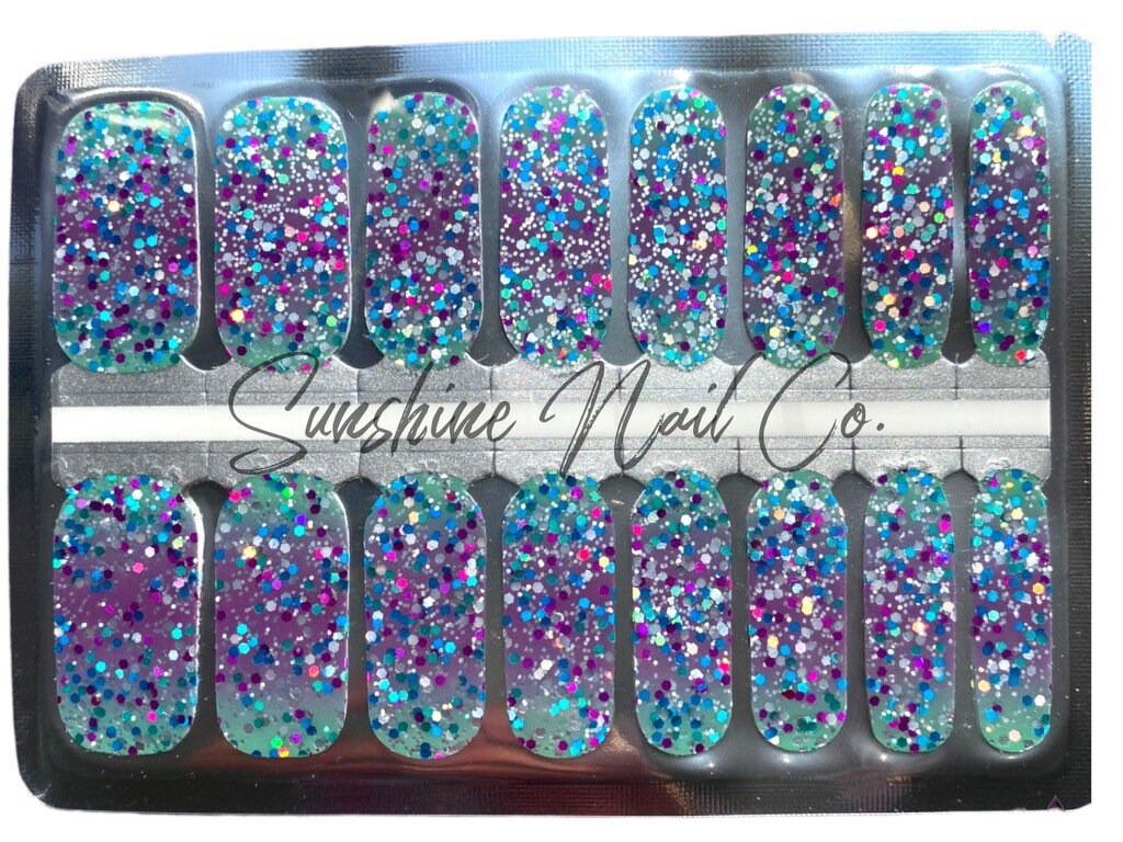 Turquoise Glitter Bomb 100% Nail Polish Wraps, Nail Strips, Nail Stickers. Free set with purchase of 3 or more!