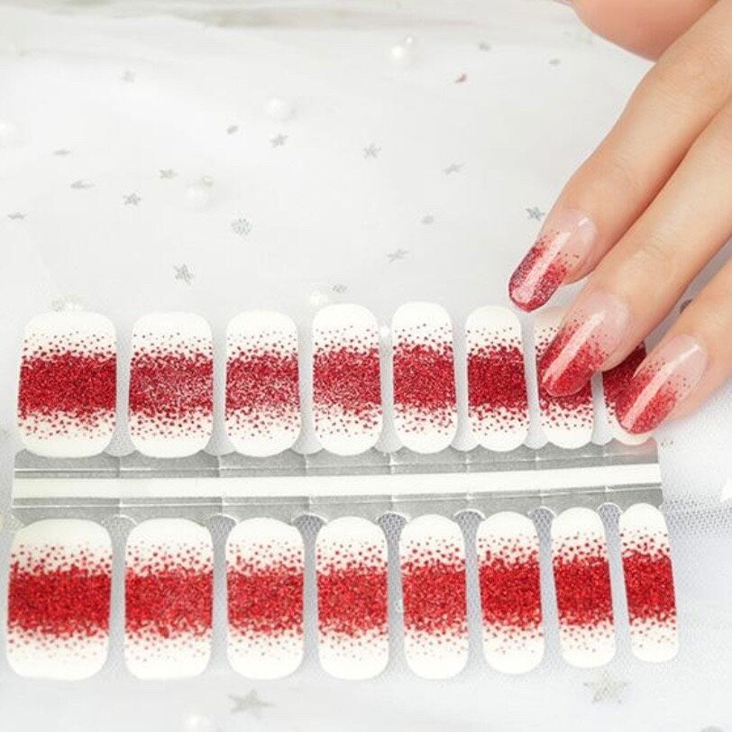 Red Glitter Fade Nail Polish Wraps: 100% Nail Stickers