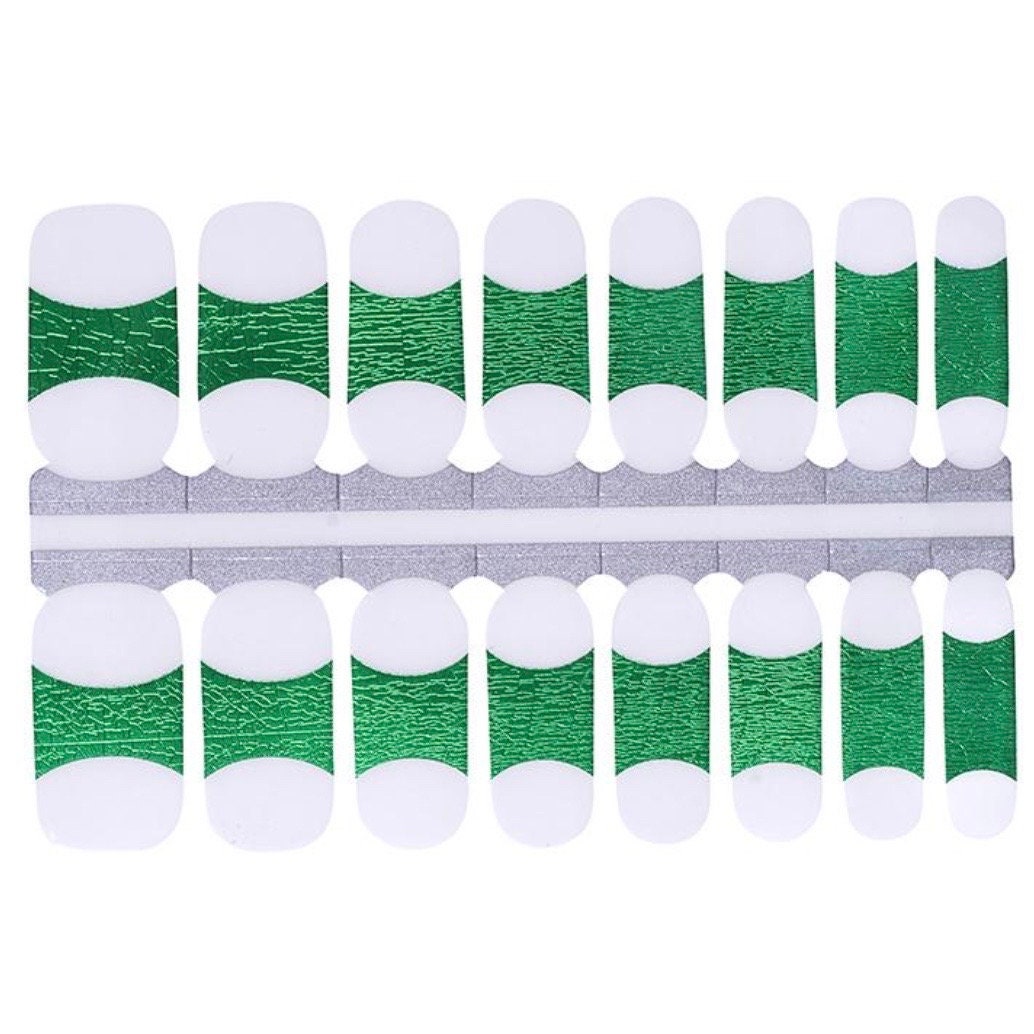 Green Shimmer French Manicure Nail Polish Strips