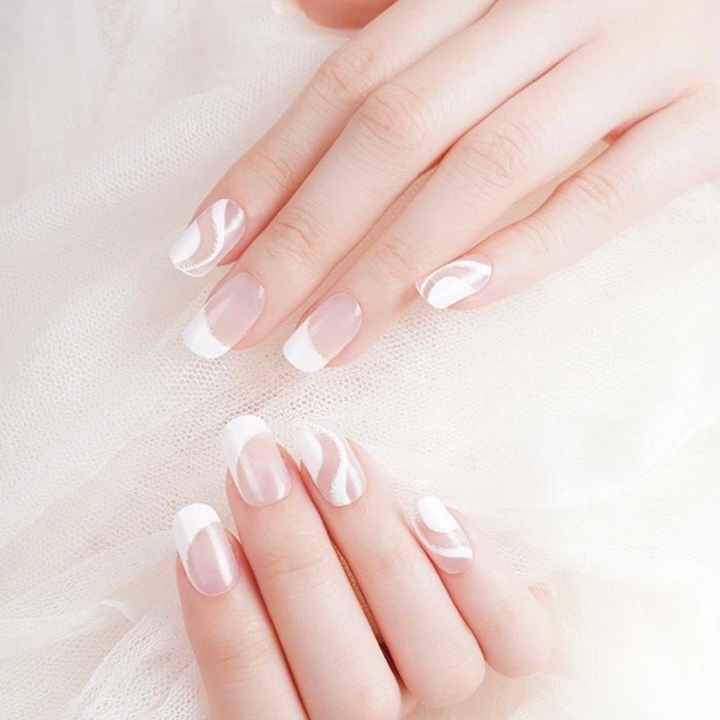 White Swirl Nail Polish Stickers: Transparent Nail Wraps, Non-Toxic