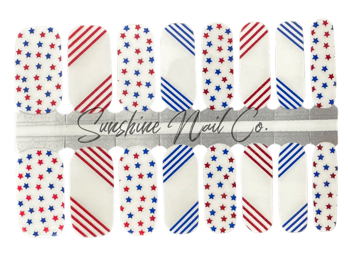 Stars and Stripes Tranparent 4th of July Nail Wraps: Patriotic Nail Polish Stickers