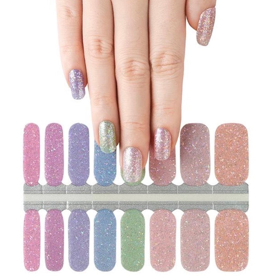 Pastel Shades of Glitter Nail Wraps, 100% Nail Polish Stickers, Non-Toxic Nail Strips