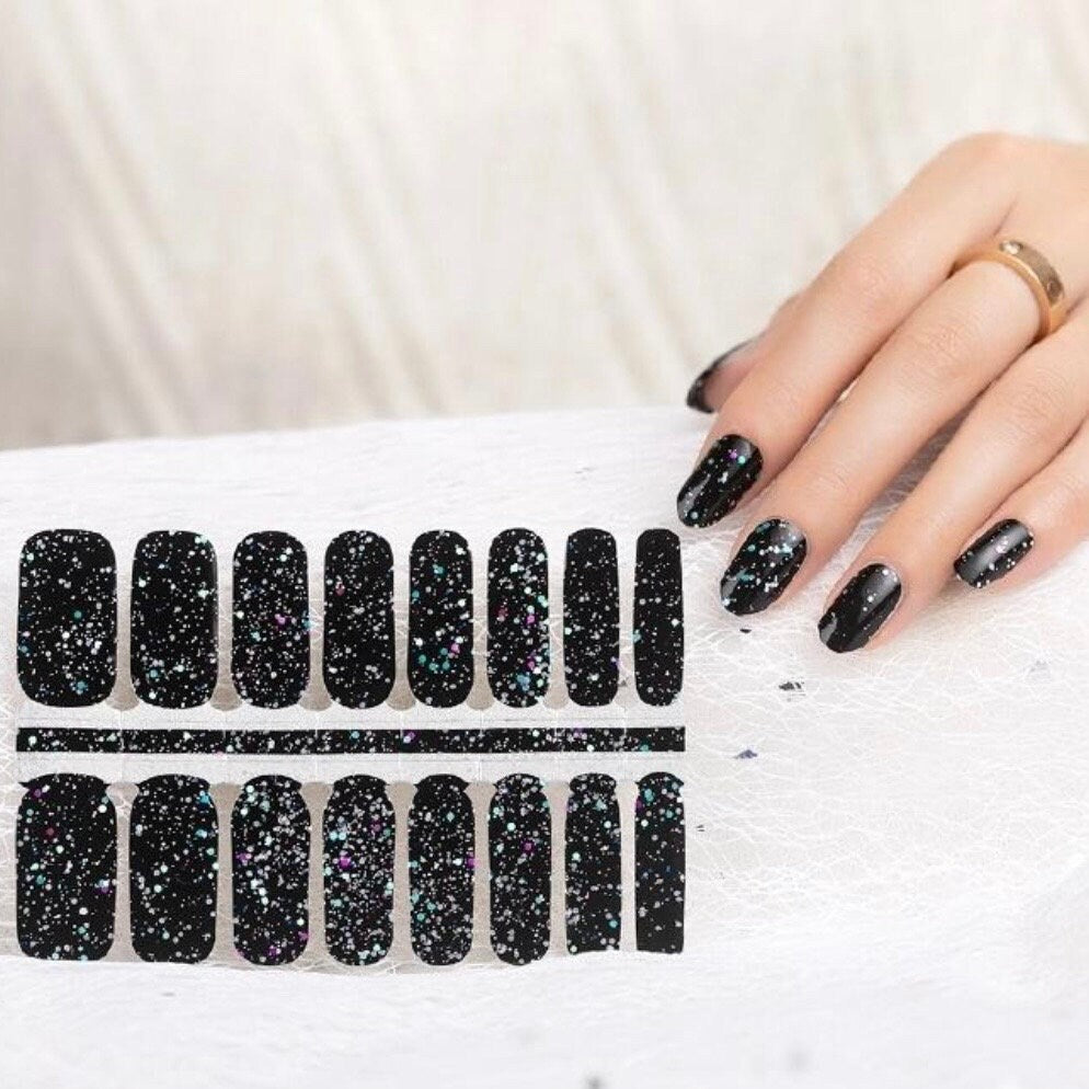 Multi Black Glitter Nail Polish Strips: Non-Toxic Nail Wraps