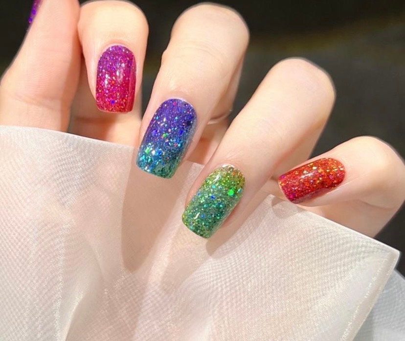 Colors of the Rainbow Glitter Nail Wraps No UV Gel