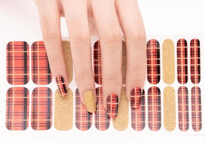 Fall Plaid & Gold Glitter WIDE Nail Polish Strips - Non-Toxic