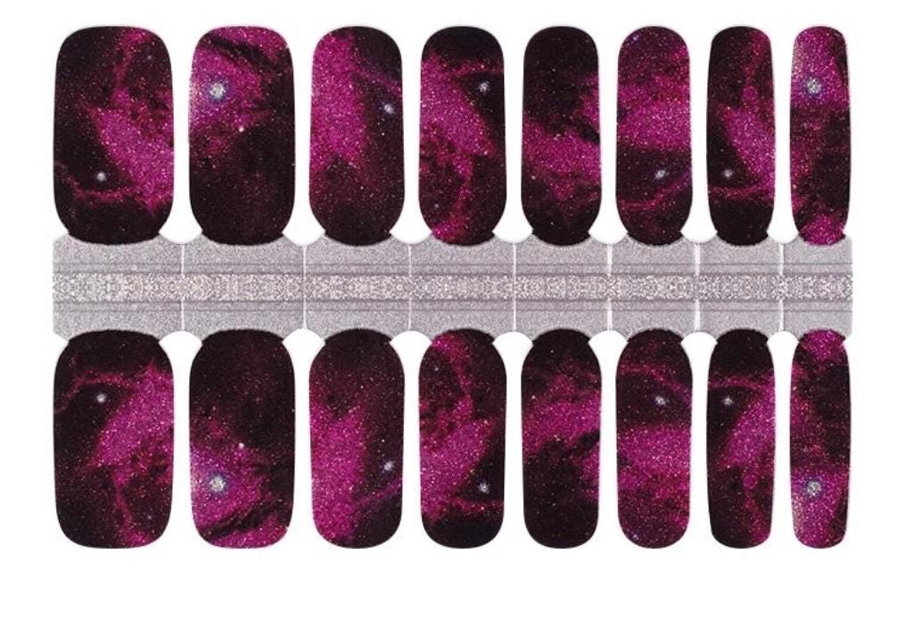 Magenta Cosmos Shimmer Nail Polish Strips: Non-Toxic Nail Wraps