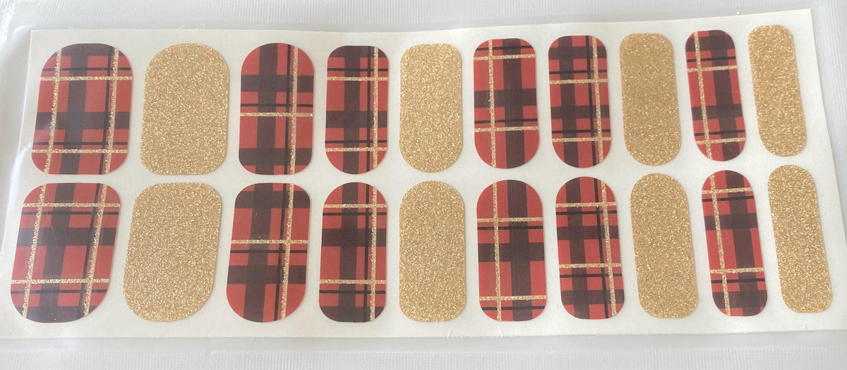 Fall Plaid & Gold Glitter WIDE Nail Polish Strips - Non-Toxic