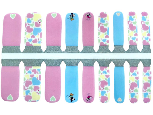 KIDS Nail Wraps- Pastel Hearts & Mice