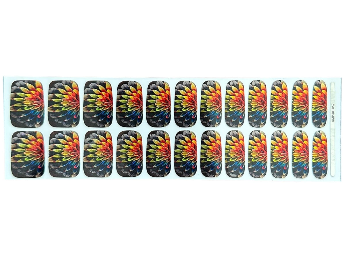 Inferno Bloom Nail Polish Strips:  Wide Nail Sizes, Easy to Apply, Non-Toxic Floral Nail Stickers
