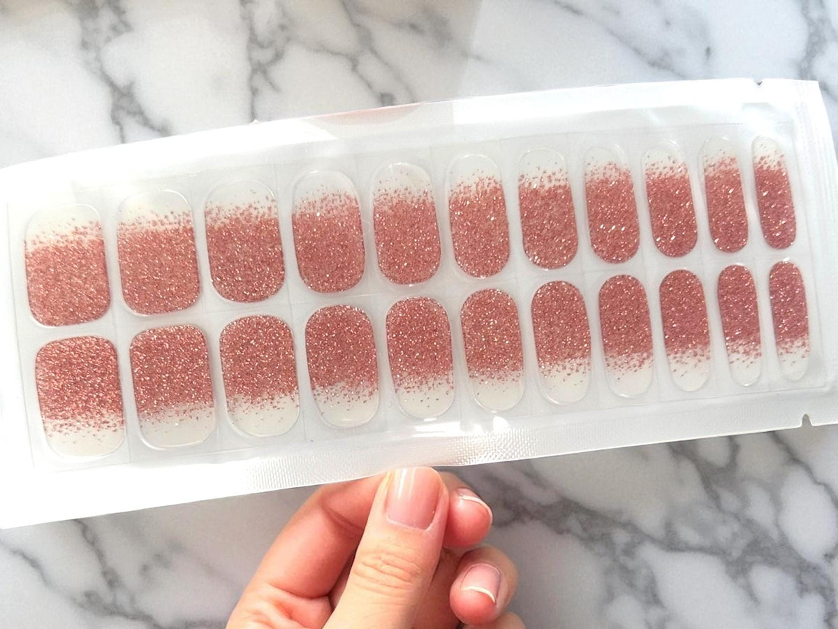 Rose Gold Glitter Fade Gel Nail Polish Strips: No UV Light