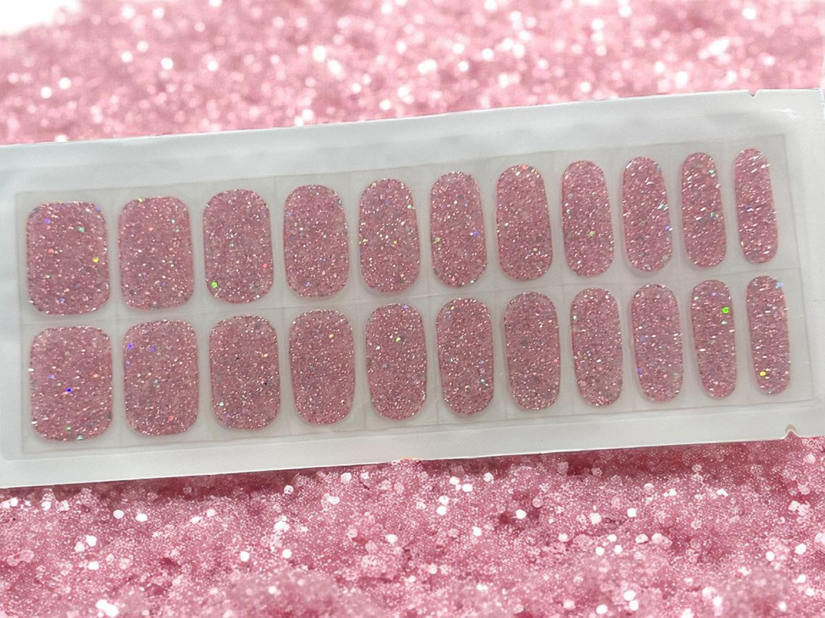Bubblegum Pink Glitter Gel Nail Polish Strips - No UV Light.  Non-Toxic