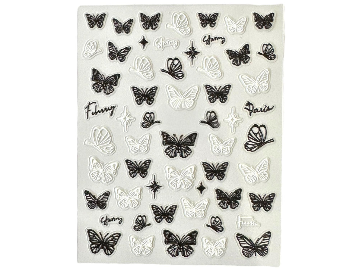 Black & White Butterflies - 3-D Nail decals- non-toxic easy to apply nail stickers