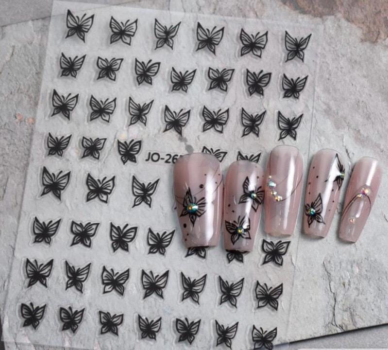 Black & White Butterflies - 3-D Nail decals- non-toxic easy to apply nail stickers