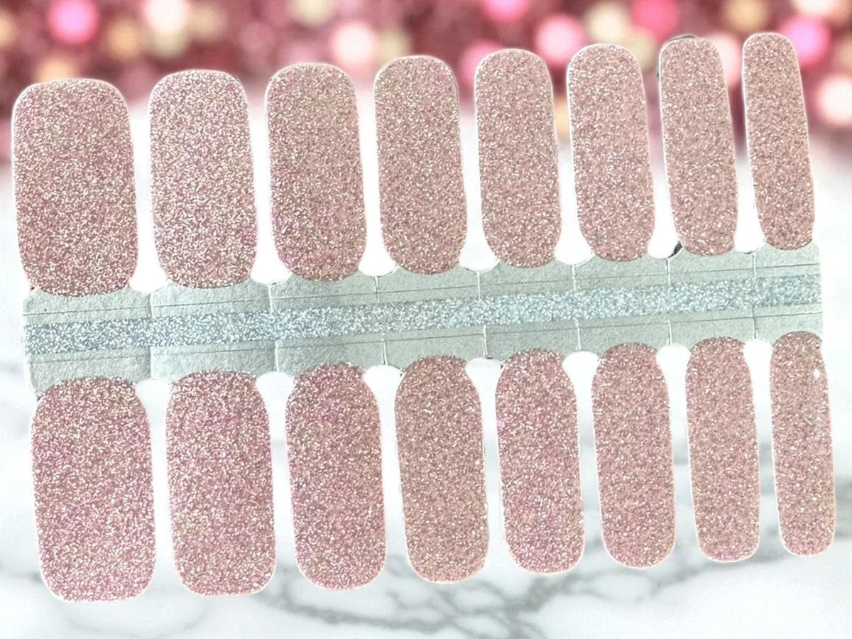 Pink Champagne Glitter Nail Polish Wraps: 100% Nail Stickers