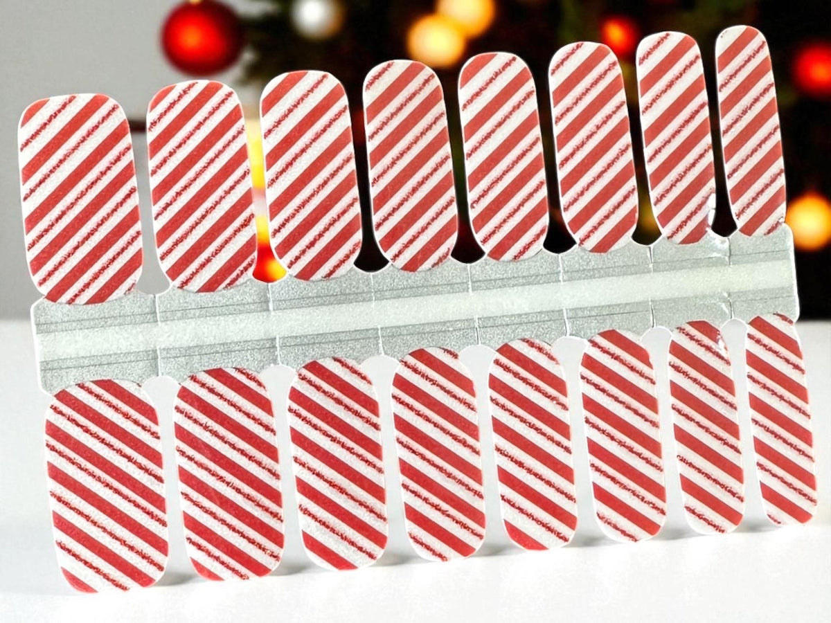 Candy Cane Glitter Christmas Nail Polish Strips: Non-Toxic Nail Wraps