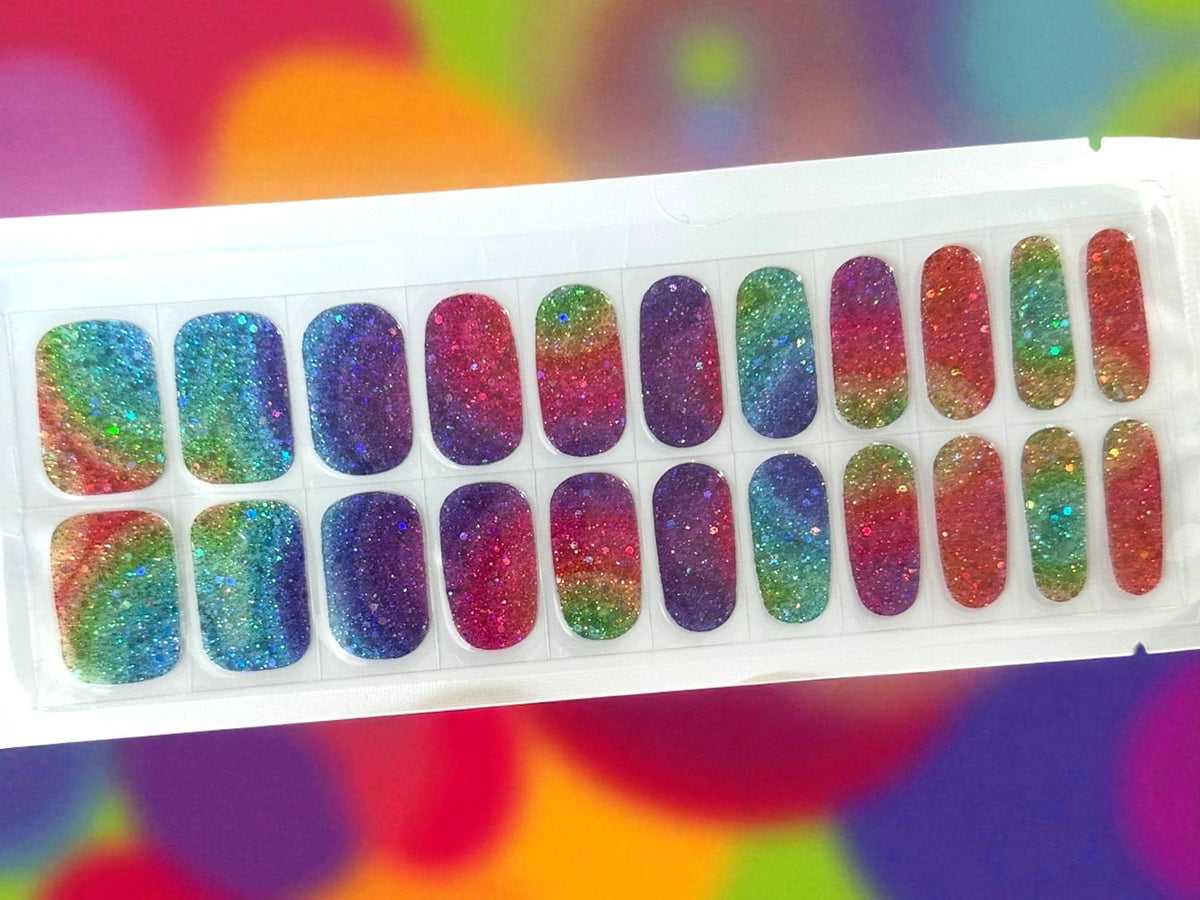 Colors of the Rainbow Glitter Nail Wraps No UV Gel