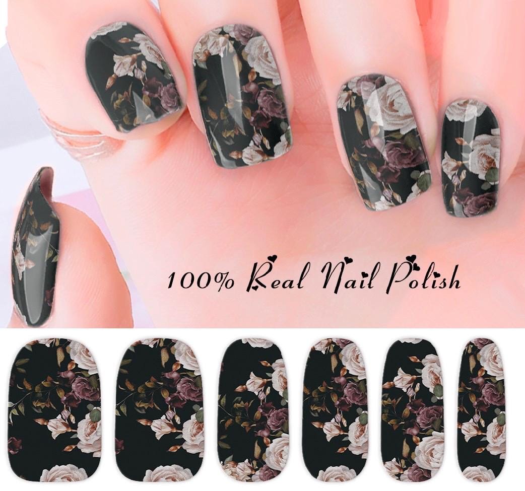Midnight Roses Nail Polish Strips: Easy Application, Long Lasting, Wide Nail sizes