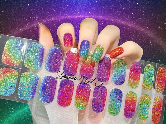 Colors of the Rainbow Glitter Gel Nail Polish Strips - No UV Light Needed