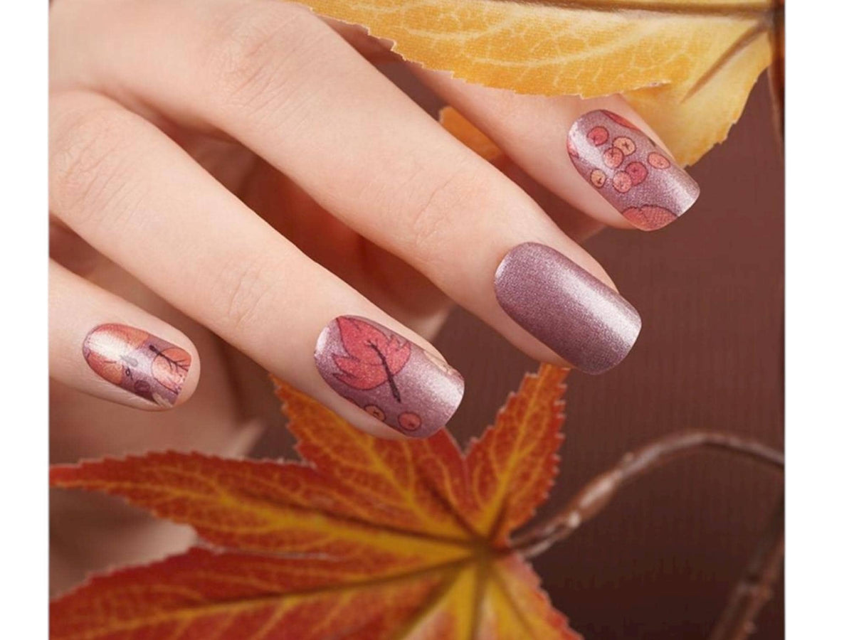Pumpkins and Fall Leaves Nail Wraps, 100% Nail Polish Strips, Nail Stickers.