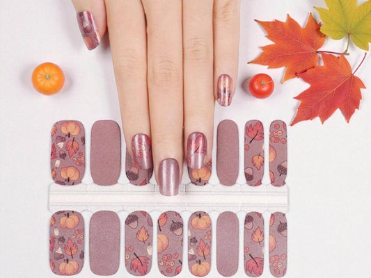 Pumpkins and Fall Leaves Nail Wraps, 100% Nail Polish Strips, Nail Stickers.