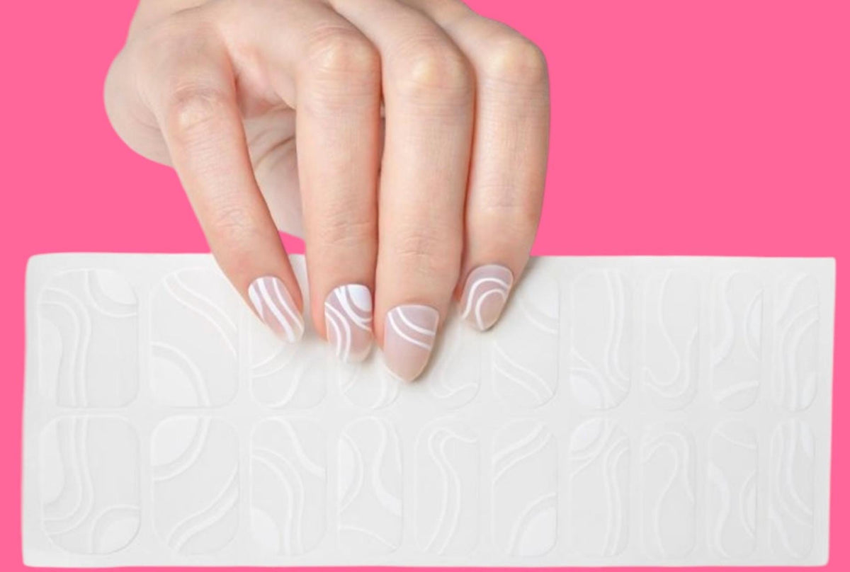 White Transparent Swirl WIDE Nail Polish Strips - Wider Nails, Non-Toxic
