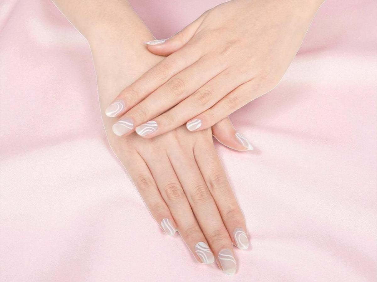 White Transparent Swirl WIDE Nail Polish Strips - Wider Nails, Non-Toxic