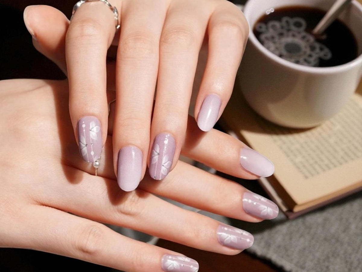 Mauve Floral Nail Polish Strips, Non-Toxic Nail Wraps